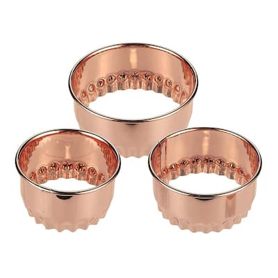 Copper Cookie Cutters Set 3PC Crinkle Fluted Edge for Pastries Baking Desserts