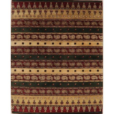 Striped Agra Oriental Paisley Area Rug Wool Hand-tufted Bedroom Carpet - 8'0" x 10'0"
