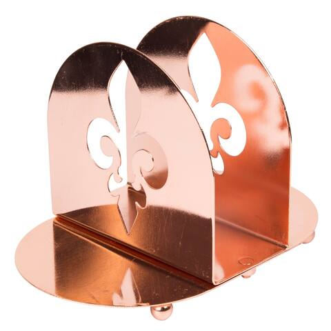 Creative Home Copper Finish Metal Napkin Condiment Holder with Fleur De Lis Motif