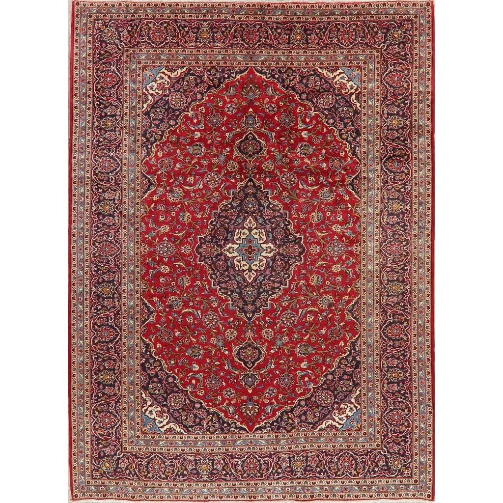 Vintage Floral Kashan Oriental Persian Area Rug Wool Hand-Knotted - 7'11" x 11'2"