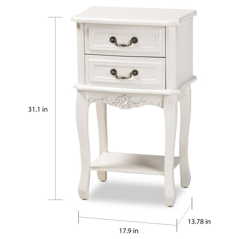 Baxton Studio Gabrielle Traditional French Country Provincial White-Finished 2-Drawer Wood End Table