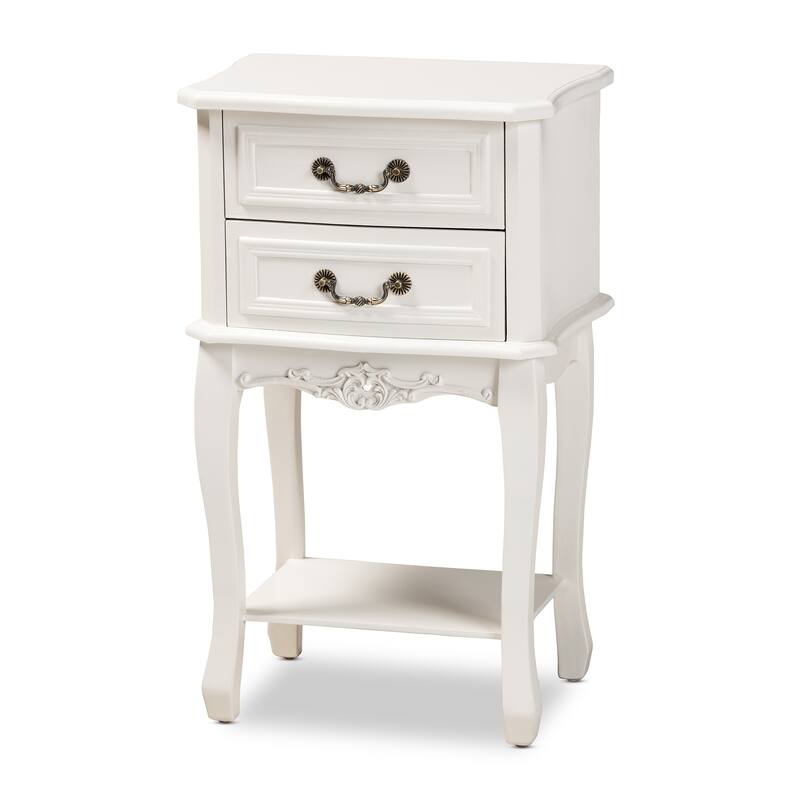 Baxton Studio Gabrielle Traditional French Country Provincial White-Finished 2-Drawer Wood End Table - White - 2-drawer