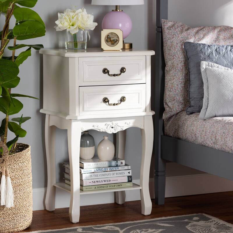 Baxton Studio Gabrielle Traditional French Country Provincial White-Finished 2-Drawer Wood End Table