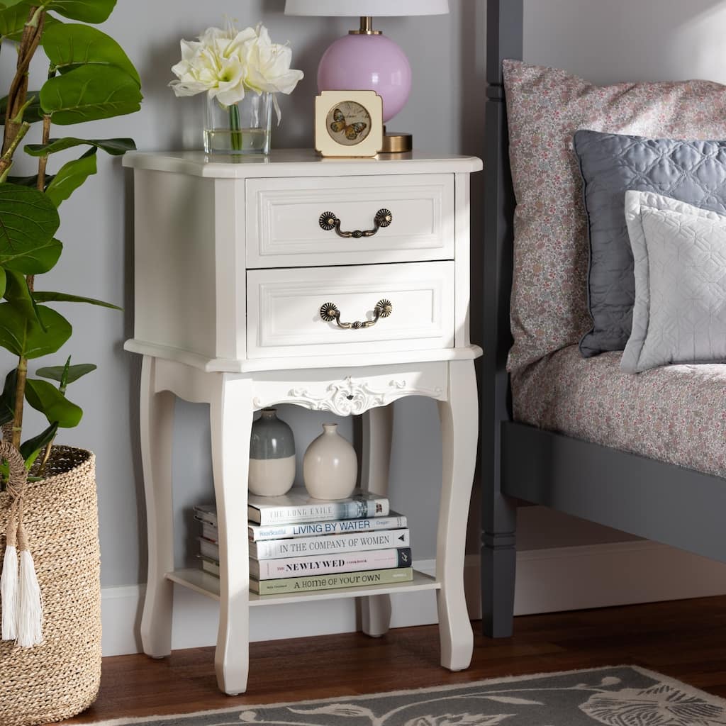Baxton Studio Gabrielle Traditional French Country Provincial White-Finished 2-Drawer Wood End Table