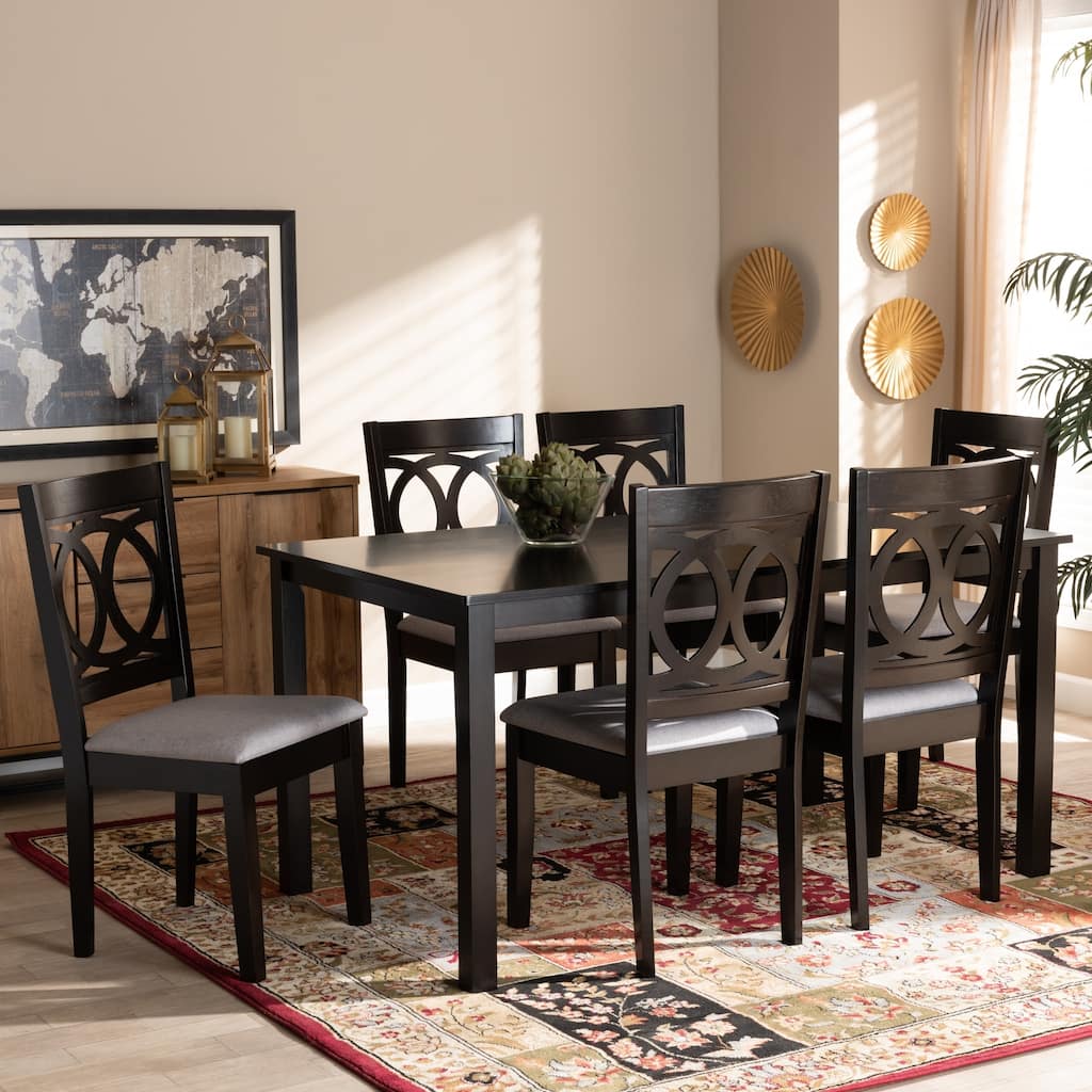 Lenoir Modern and Contemporary Upholstered Wood 7-Piece Dining Set