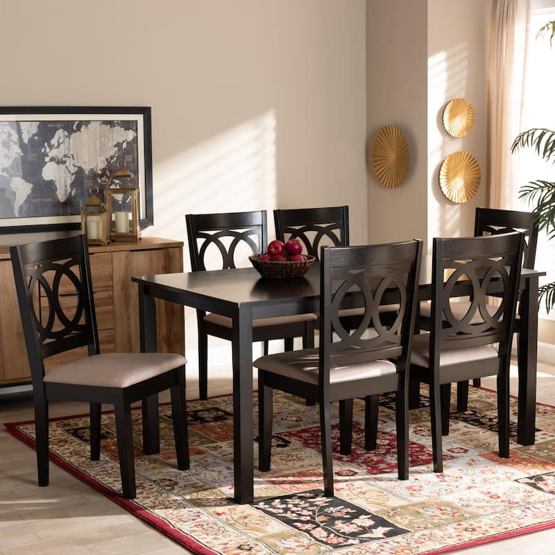 Lenoir Modern and Contemporary Upholstered Wood 7-Piece Dining Set