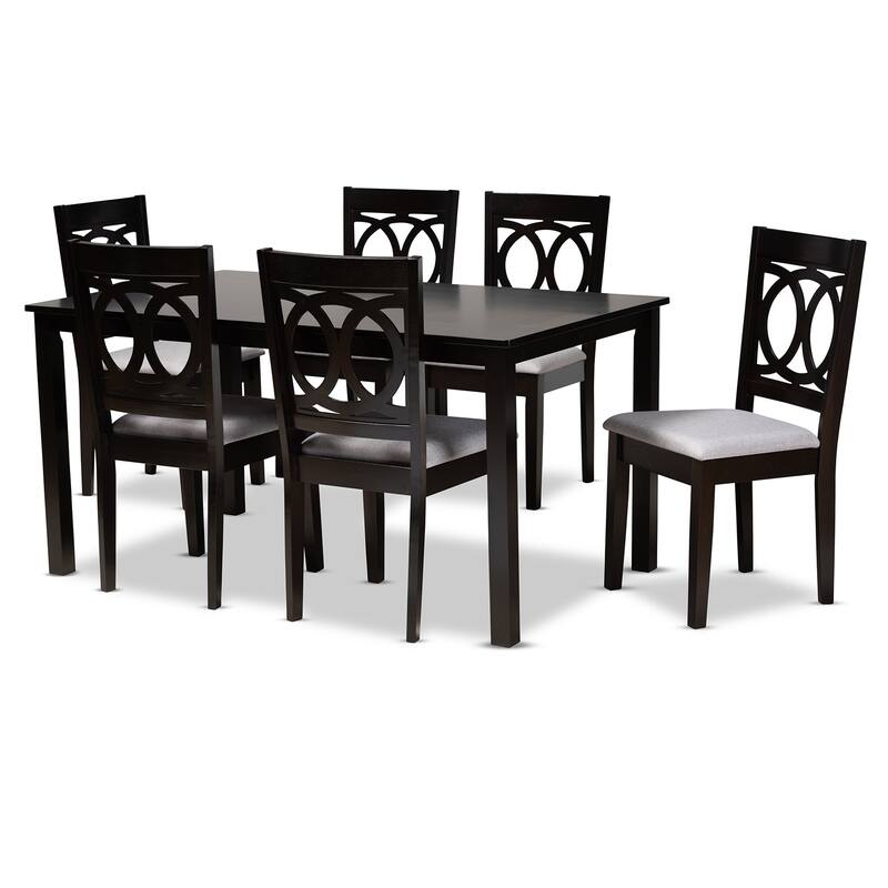Lenoir Modern and Contemporary Upholstered Wood 7-Piece Dining Set - Grey