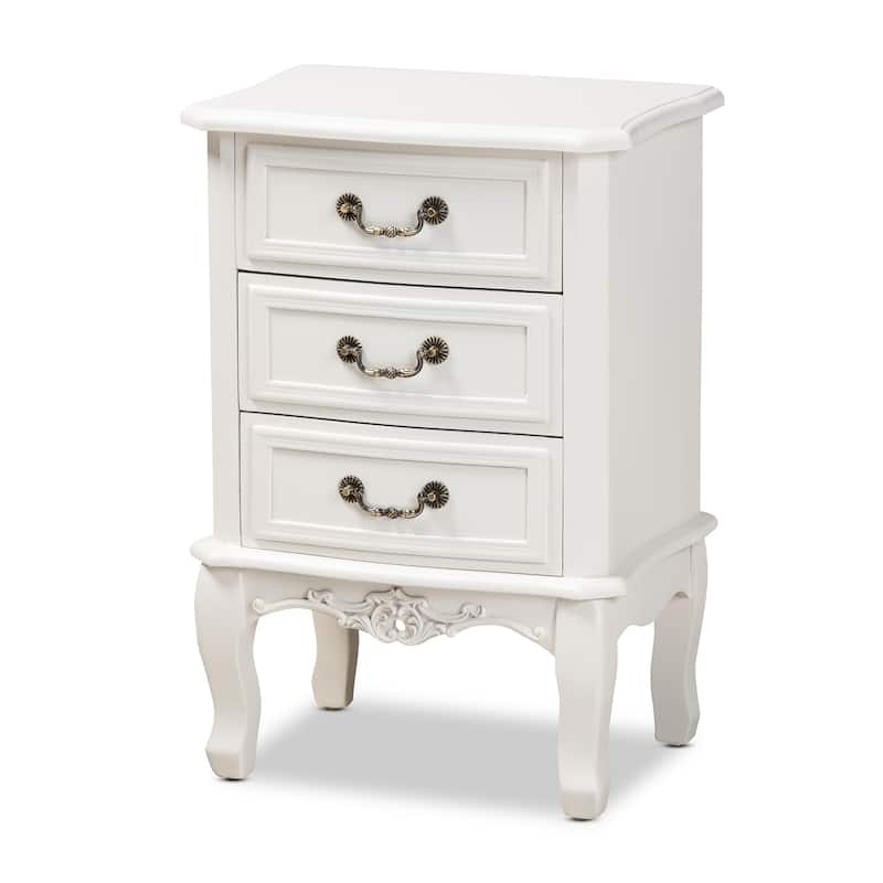 Baxton Studio Gabrielle Traditional French Country Provincial White-Finished 3-Drawer Wood End Table - White - 3-drawer