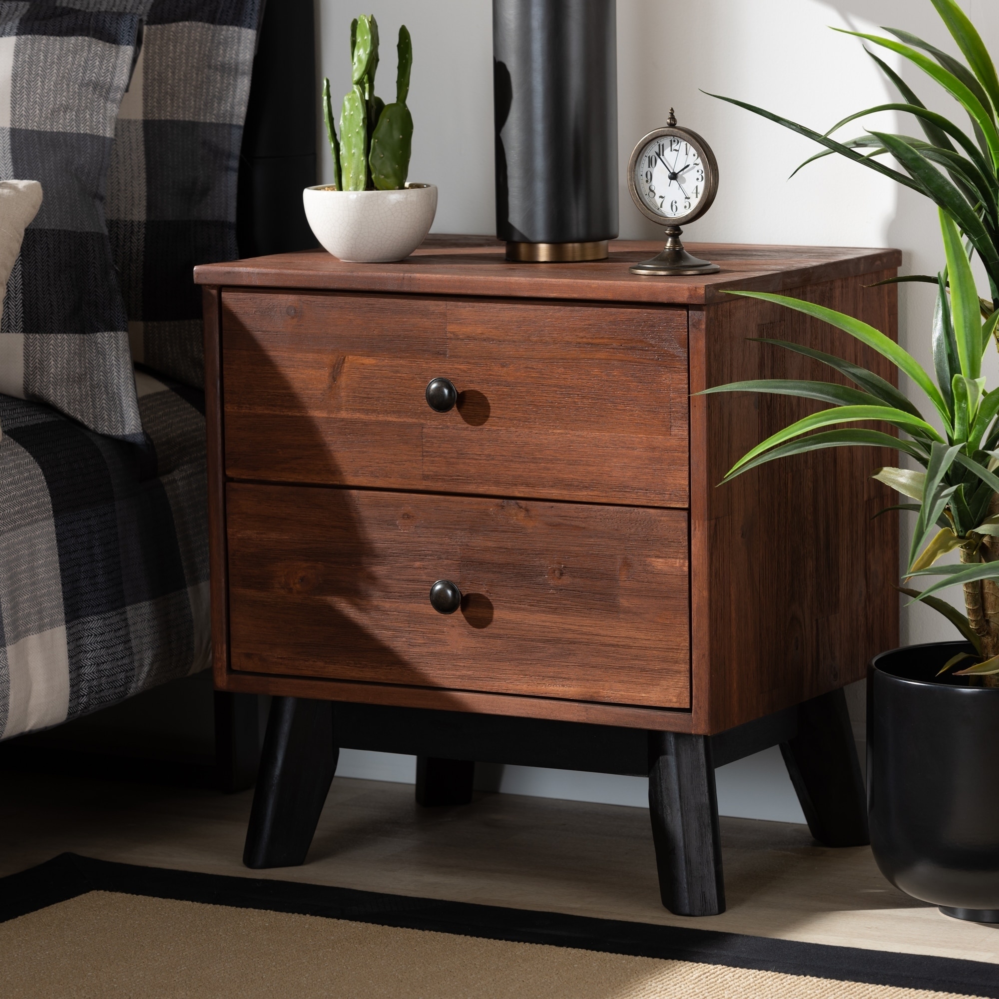 Shop Black Friday Deals On Calla Modern And Contemporary Oak Finished 2 Drawer Wood Nightstand On Sale Overstock 30126783