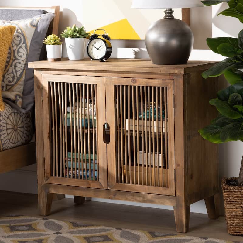 Clement Rustic Transitional Oak Finished Accent Storage Cabinet