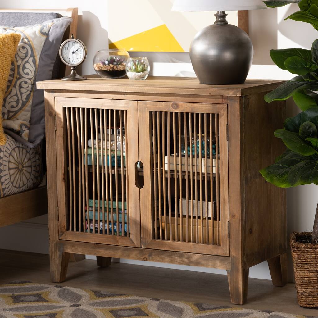 Clement Rustic Transitional Oak Finished Accent Storage Cabinet