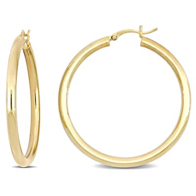 Miadora Yellow Plated Sterling Silver Tube Hoop Earrings (40 MM)