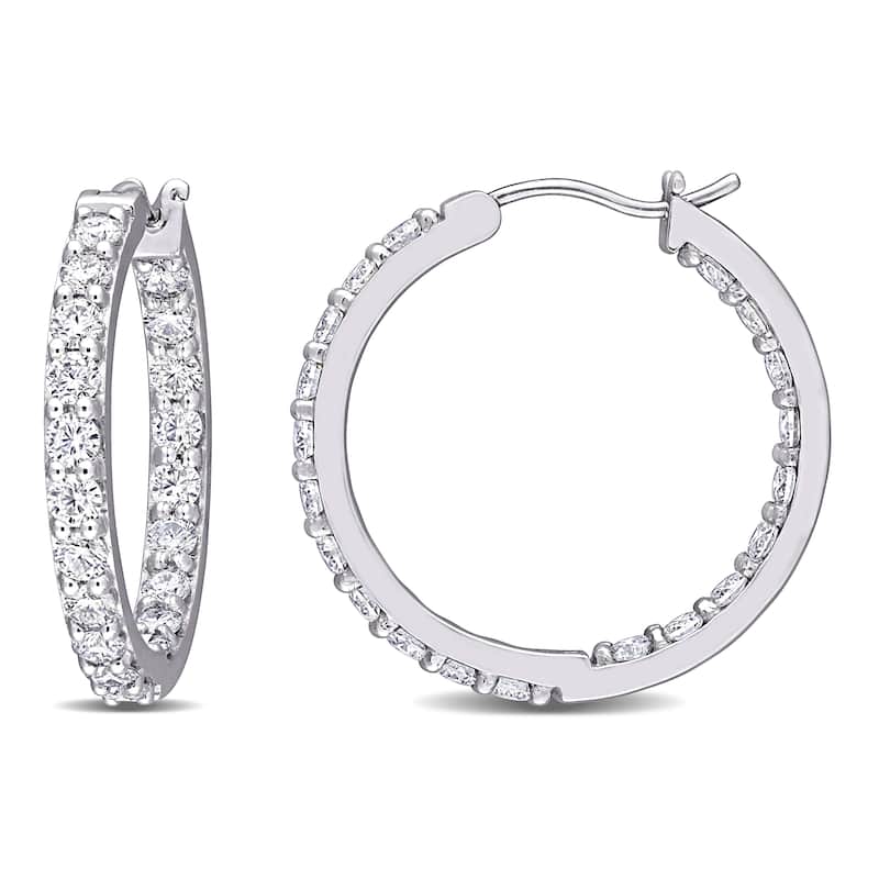 Miadora 2 1/2ct DEW Moissanite Inside Outside Hoop Earrings in 10k White Gold