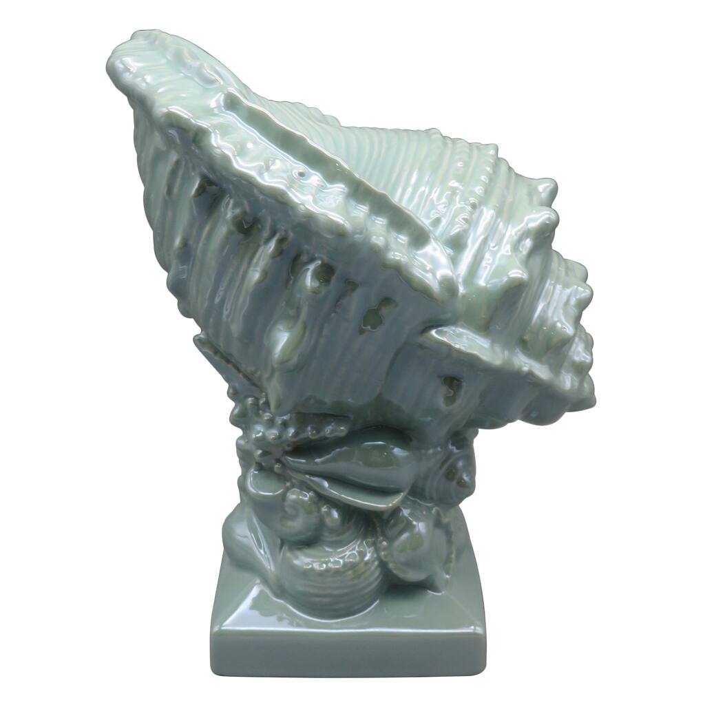 Conch Vase in Blue Porcelain, Nautical, Coastal Style 12.75" H