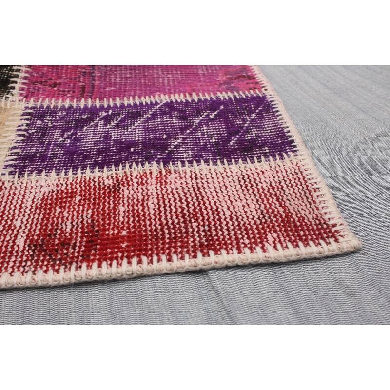 Hand-knotted Color Patchwork Multi Color Wool Rug - 5'11 x 8'0