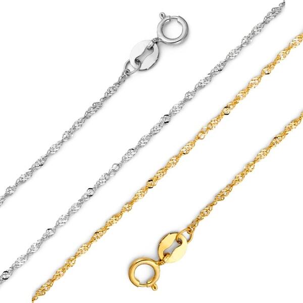 14k Yellow Gold 0.9mm Singapore Chain Necklace with Spring Ring Clasp 14k Yellow Gold 0.9mm Singapore Chain Necklace with Spring Ring Clasp