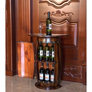 Rustic Lockable Barrel Shaped Wine Bar Cabinet Wooden End Table