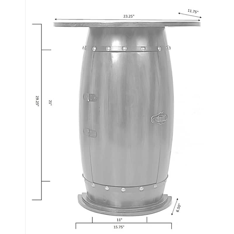 Rustic Lockable Barrel Shaped Wine Bar Cabinet Wooden End Table