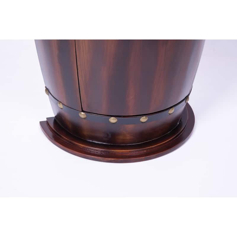 Rustic Lockable Barrel Shaped Wine Bar Cabinet Wooden End Table
