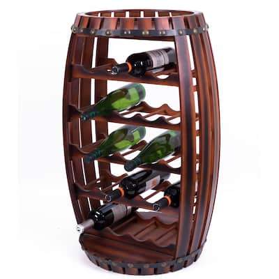 Rustic Barrel Shaped Wooden Wine Rack for 23 Bottles