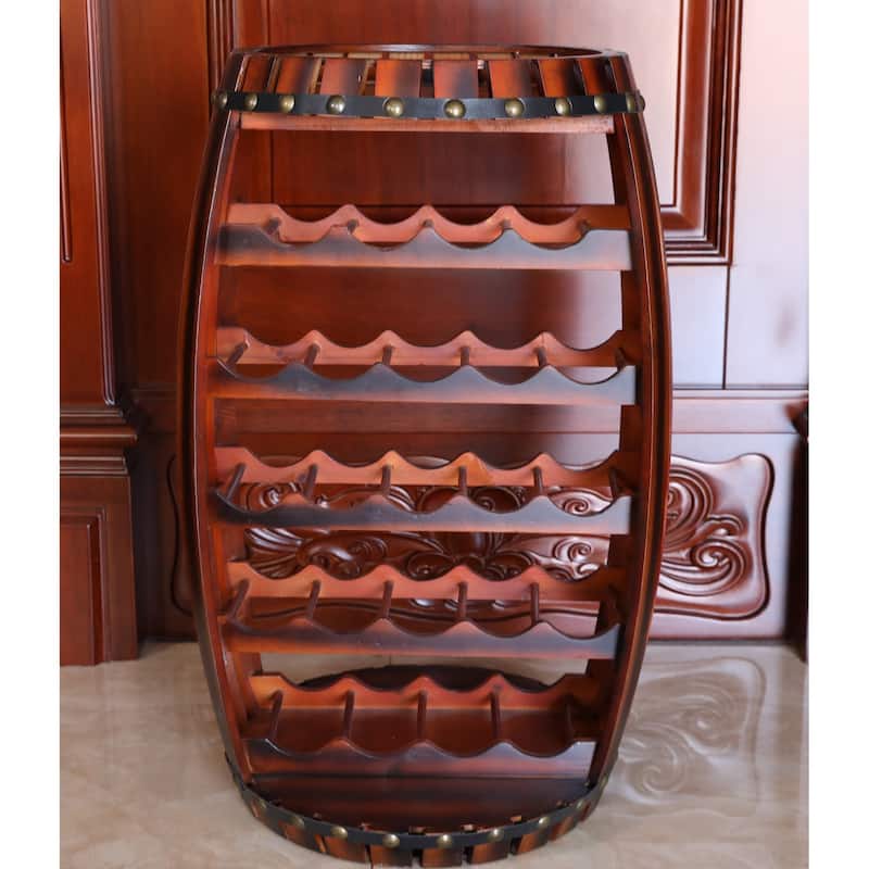 Rustic Barrel Shaped Wooden Wine Rack for 23 Bottles