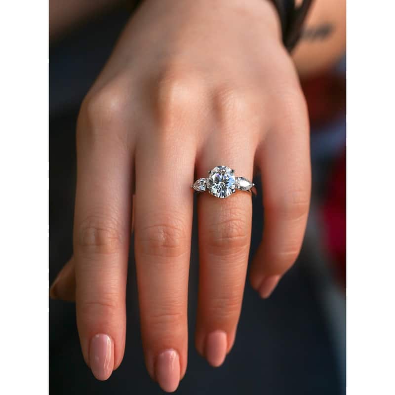 Annello by Kobelli 3.86ct TGW Three Stone Trellis X-Prong Oval and Pear Moissanite Engagement Ring in 14k Gold (GH/VS)