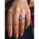 preview thumbnail 9 of 13, Annello by Kobelli 3.86ct TGW Three Stone Trellis X-Prong Oval and Pear Moissanite Engagement Ring in 14k Gold (GH/VS)