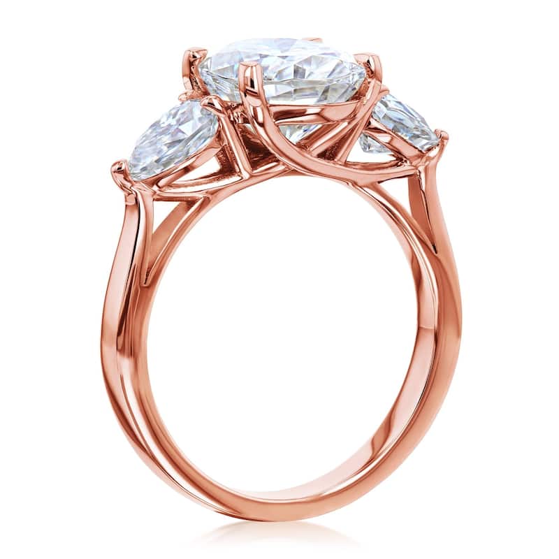 Annello by Kobelli 3.86ct TGW Three Stone Trellis X-Prong Oval and Pear Moissanite Engagement Ring in 14k Gold (GH/VS)