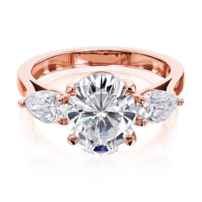 Annello by Kobelli 3.86ct TGW Three Stone Trellis X-Prong Oval and Pear Moissanite Engagement Ring in 14k Gold (GH/VS)