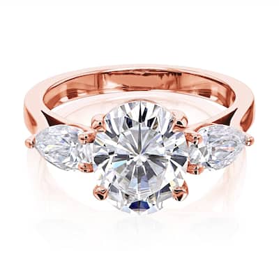 Annello by Kobelli 3.86ct TGW Three Stone Trellis X-Prong Oval and Pear Moissanite Engagement Ring in 14k Gold (GH/VS)