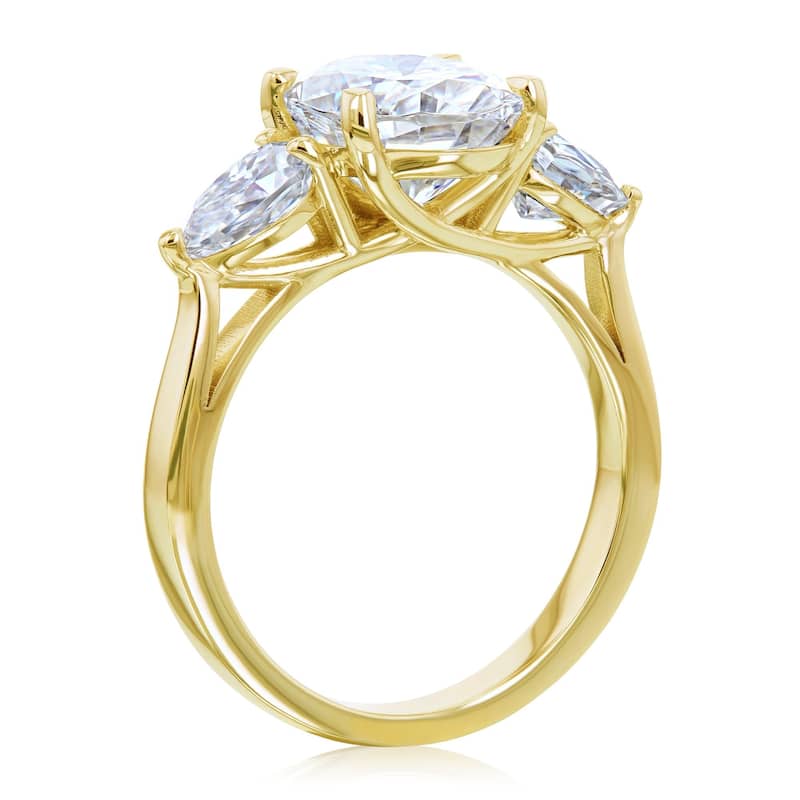 Annello by Kobelli 3.86ct TGW Three Stone Trellis X-Prong Oval and Pear Moissanite Engagement Ring in 14k Gold (GH/VS)