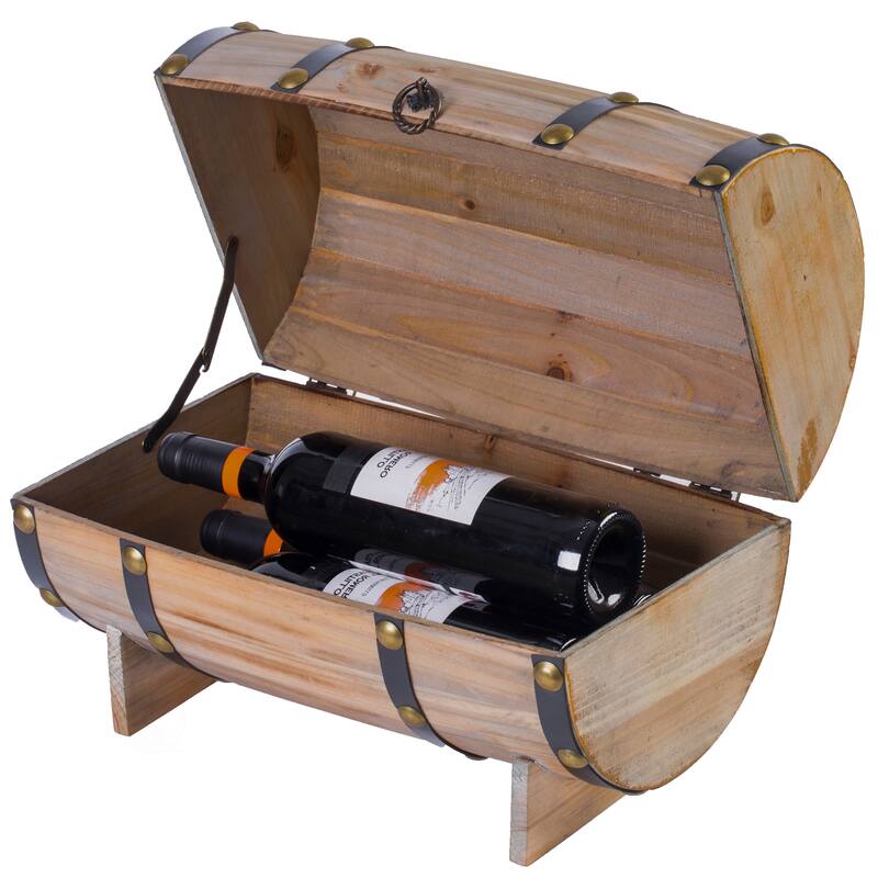 Wooden Wine Barrel Shaped Treasure Chest Vintage Wine Holder