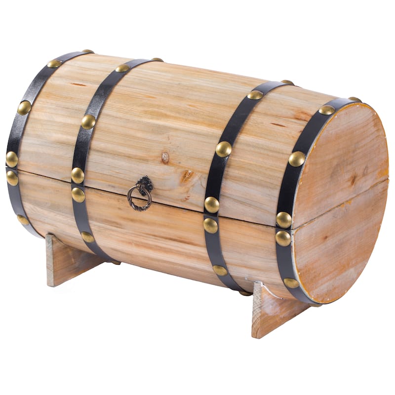 Wooden Wine Barrel Shaped Treasure Chest Vintage Wine Holder
