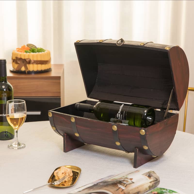 Wooden Wine Barrel Shaped Treasure Chest Vintage Wine Holder