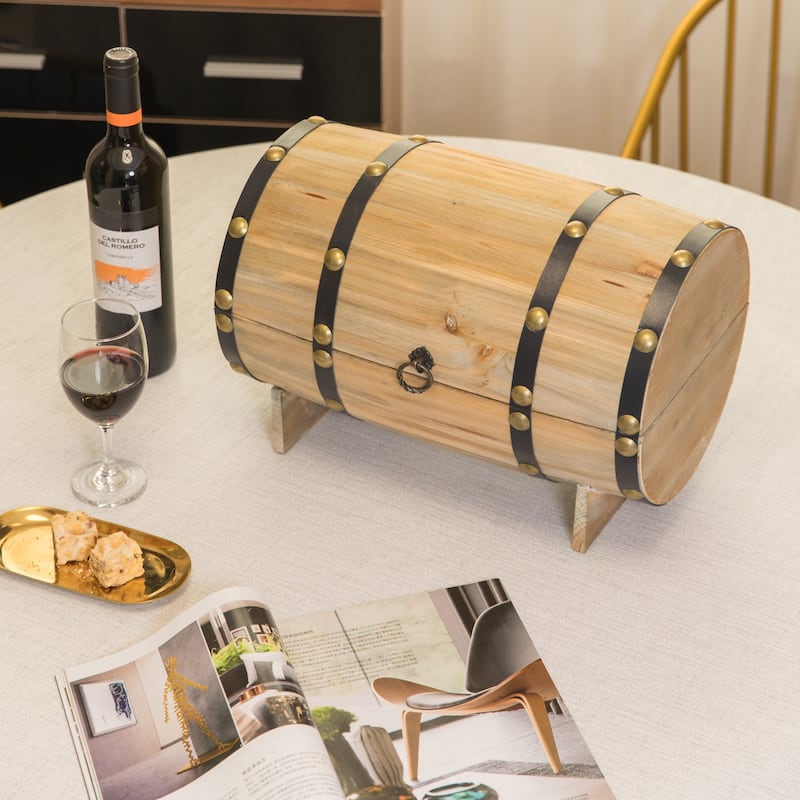 Wooden Wine Barrel Shaped Treasure Chest Vintage Wine Holder