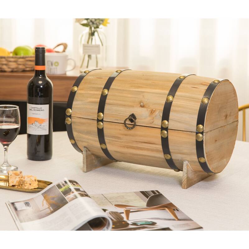 Wooden Wine Barrel Shaped Treasure Chest Vintage Wine Holder