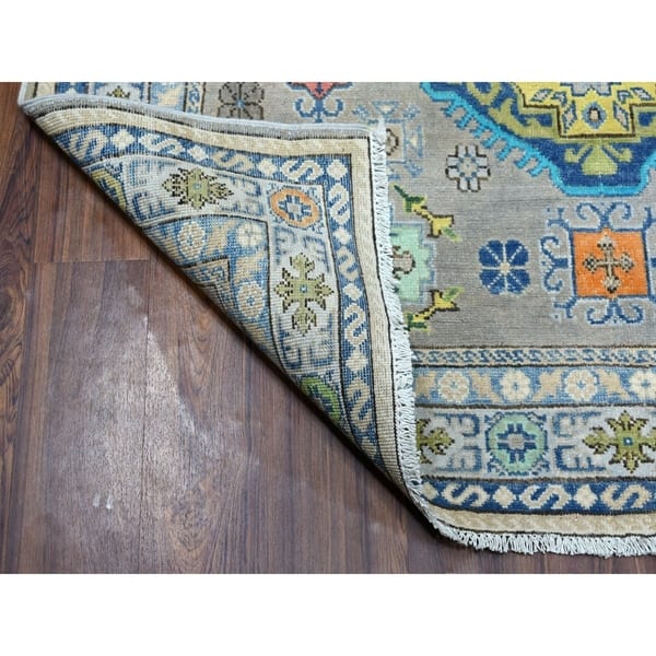 Shahbanu Rugs Colorful Gray Fusion Kazak Pure Wool Geometric Design Hand Knotted Oriental Rug 5 0 X 6 6 5 0 X 6 6 Overstock 30137919