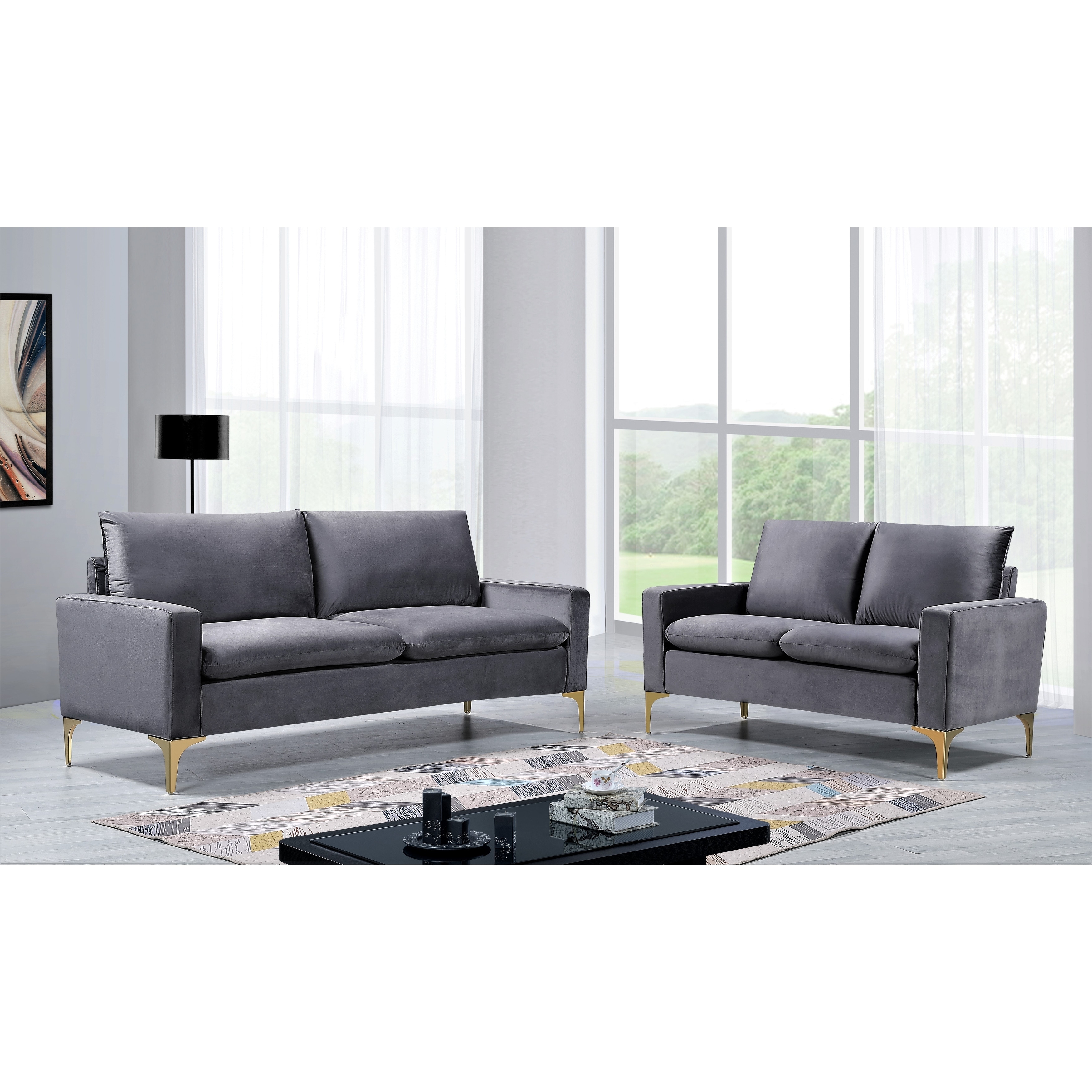 US Pride Furniture Villeda 2-piece Dark Blue Velvet Living Room