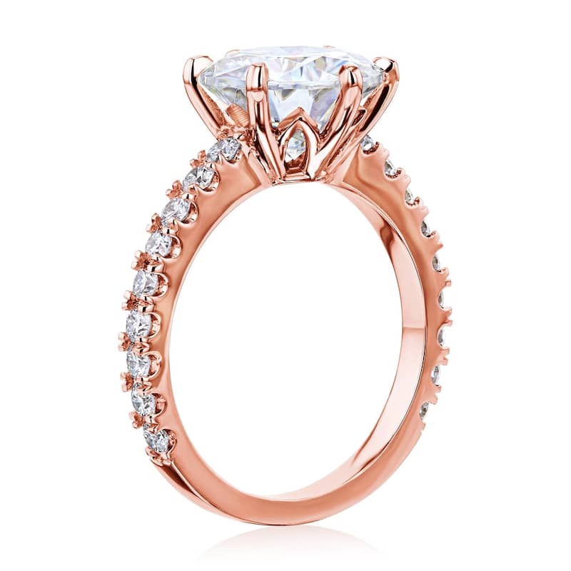 Annello by Kobelli 3.10 Carat Round Moissanite and 1/2ct Lab Grown Diamond 6-Prong Engagement Ring in 14k Gold (DEF/VS)