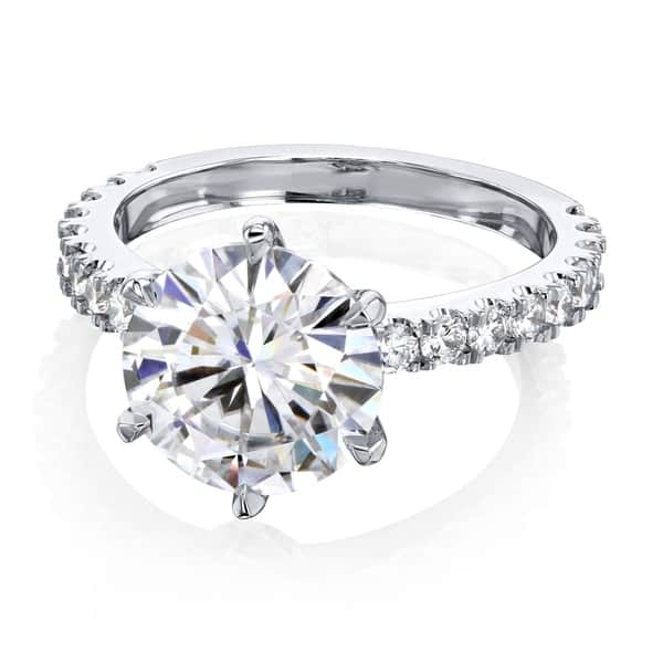slide 1 of 17, Annello by Kobelli 3.10 Carat Round Moissanite and 1/2ct Lab Grown Diamond 6-Prong Engagement Ring in 14k Gold (DEF/VS)