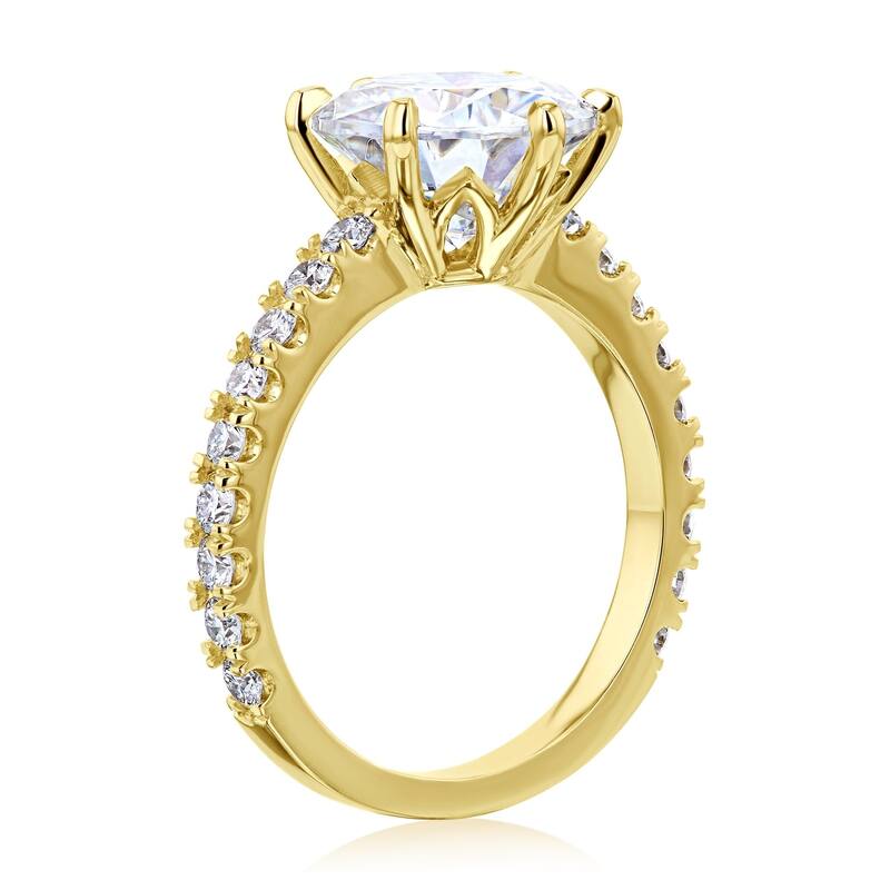 Annello by Kobelli 3.10 Carat Round Moissanite and 1/2ct Lab Grown Diamond 6-Prong Engagement Ring in 14k Gold (DEF/VS)