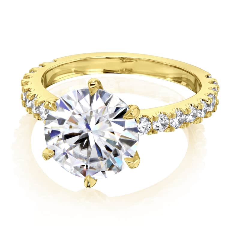 Annello by Kobelli 3.10 Carat Round Moissanite and 1/2ct Lab Grown Diamond 6-Prong Engagement Ring in 14k Gold (DEF/VS)