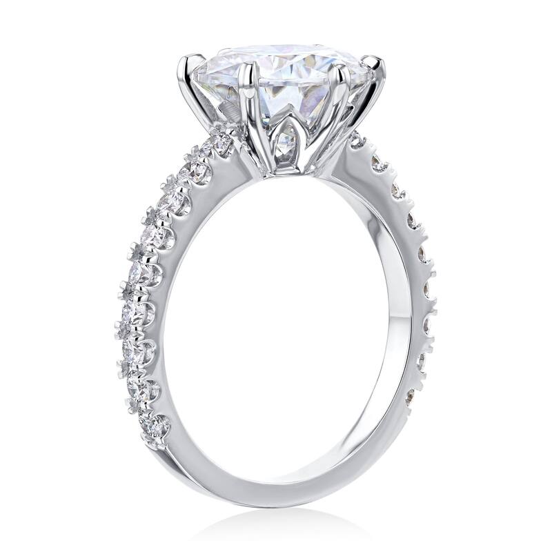Annello by Kobelli 3.10 Carat Round Moissanite and 1/2ct Lab Grown Diamond 6-Prong Engagement Ring in 14k Gold (DEF/VS)