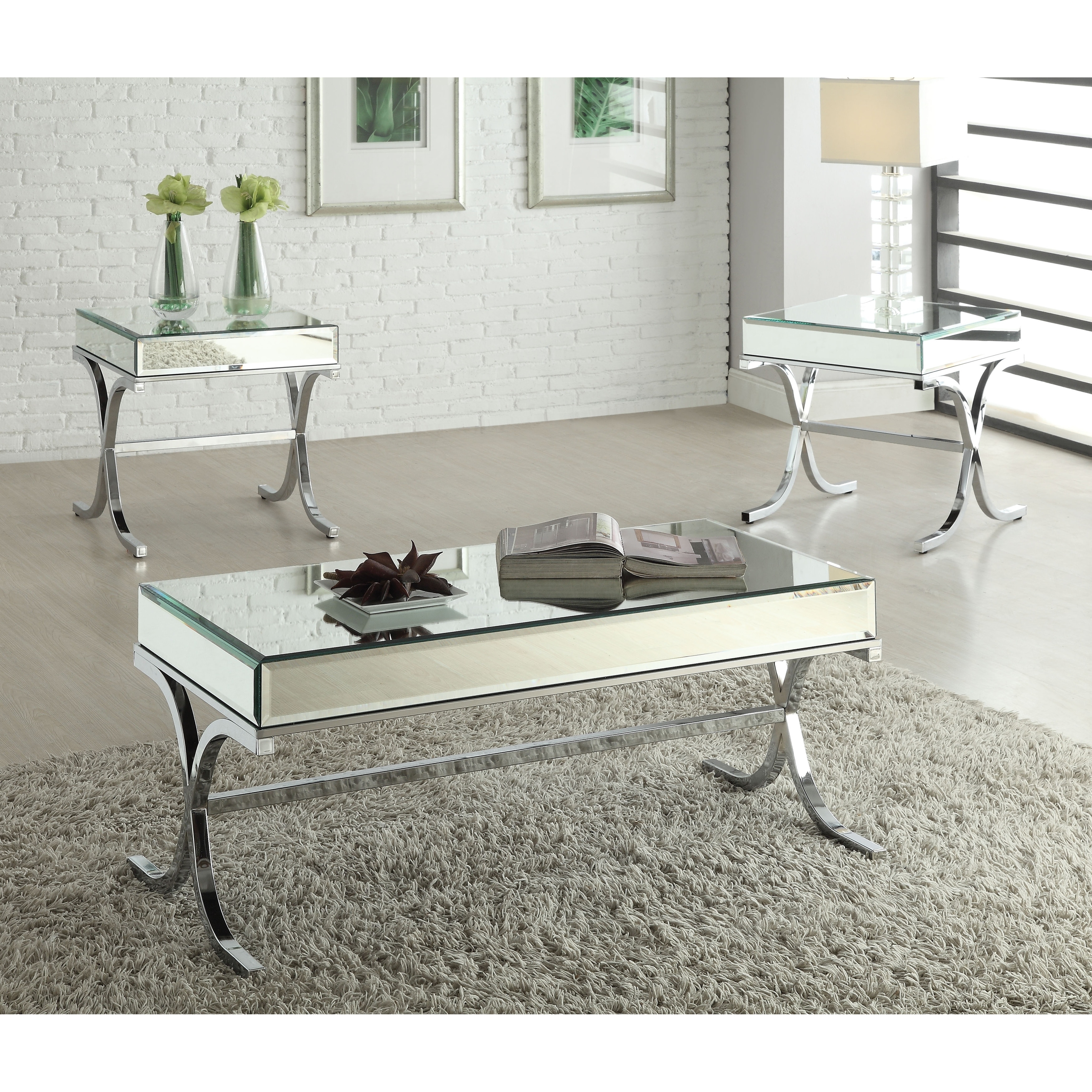 ACME Furniture 81195 Yuri Coffee Table Mirrored Top//Chrome