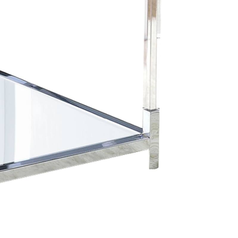 Glass Top Metal Coffee Table with Open Bottom Shelf, Silver and Clear