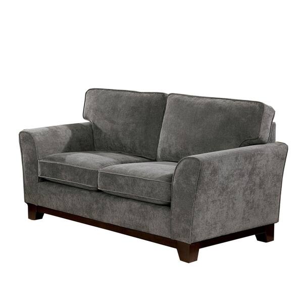 Chenille Fabric Upholstered Wooden Loveseat with Flared Arms, Gray