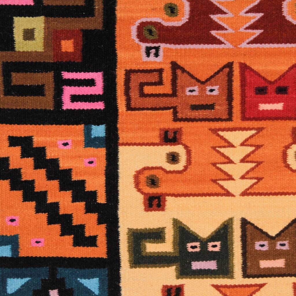 'Of Cats and Ducks' Handwoven Rainbow Wool Art Tapestry