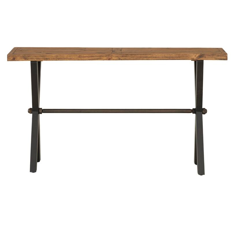 Cortesi Home Austin Console Table, Solid Reclaimed Wood with Black Wood Legs, Honey Pine