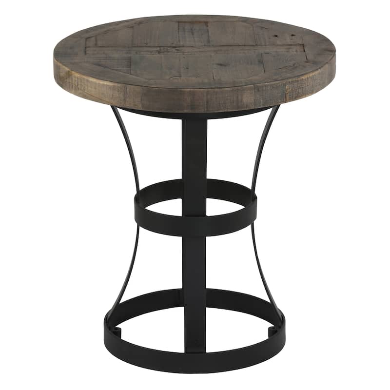 Cortesi Home Newcastle End Table, Solid Reclaimed Wood and Black Metal
