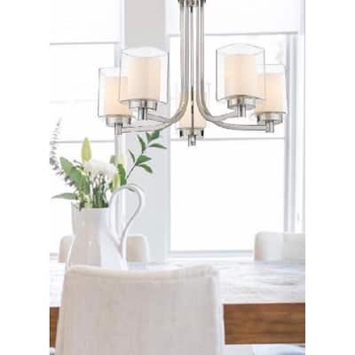 Modern Satin Nickel Chandelier for Dining or Table Double Glass